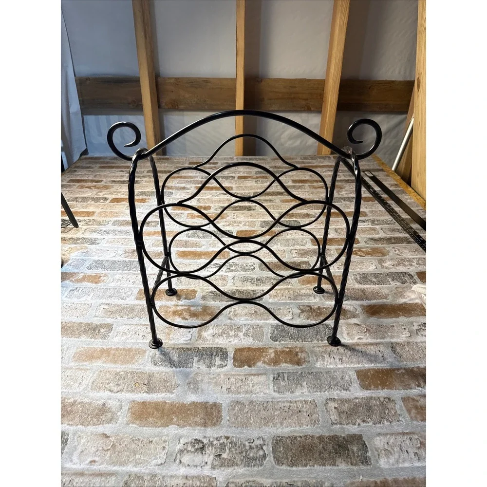 Wrought Iron 6 Bottle Wine Rack Countertop Scrollwork‎ Bronze Metal Wine Holder